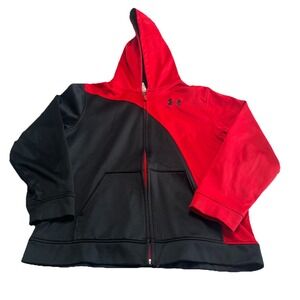 Under Armour Loose‎ Fit Full Zip Jacket Red Black Youth Size Large